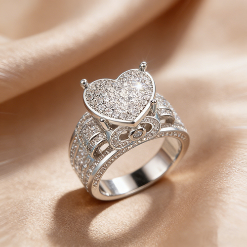 Hip-Hop Style Micro-Painted Zircon Heart Ring Heavy-Duty Design  Retro Ring Trendy New Jewelry Size reservation supported