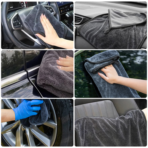 Thick Twisted Loop Microfiber Car Drying Towel, Super Water Absorbent Lint Free Edged Auto Wash Cleaning Cloth