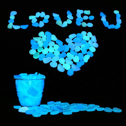 500PCS 1CM Blue Luminous Stone Garden Fish Tank Landscape Stone Decoration Horticultural Courtyard Luminous Pebble Dark Luminous Stone 500pcs