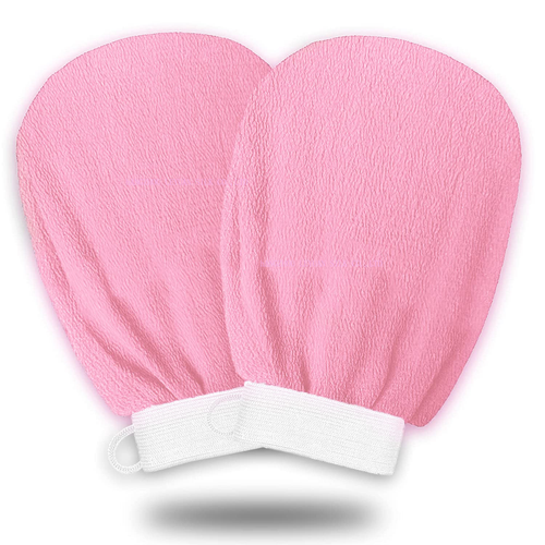Premium Quality  Exfoliating Mitt Body Scrub Glove Deep Cleansing Moroccan Exfoliating Gloves Dead Skin Remover for Body Pink Two Per Set