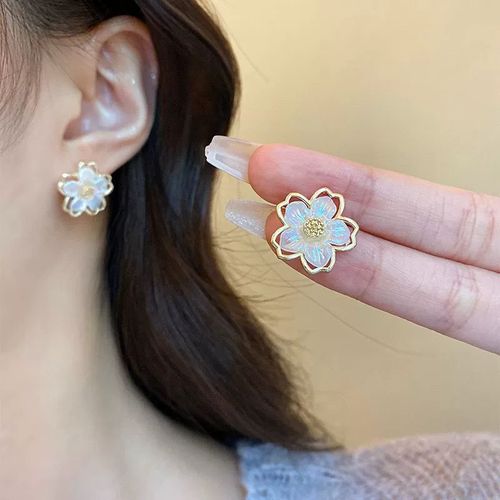 Korean Fashion Resin Flower Stud Earrings Temperament Beautiful Small Flower Ear Stud Jewelry Sweet Girl Women's Accessories