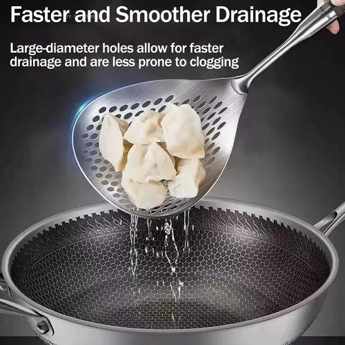 Wooden Handle Stainless Steel Skimmer, Skimmer Slotted Spoon, Ladle Spoon with Heat-Resistant Long Handle, Extra Thick Spider Strainer for Deep Frying, Boiling & Fast Oil Draining Two Per Set