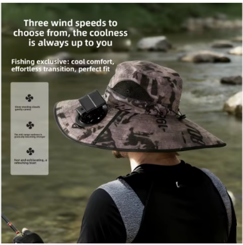 Portable Solar Powered Wearable Brimmed Fisherman Hat with 300mAh Battery USB Chargeable Mini Fans 3 Speed Modes