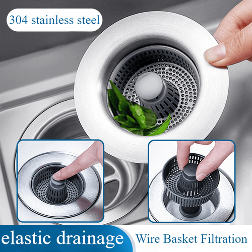 Stainless Steel Kitchen Sink Strainer Drain Stopper with Removable Wire Basket Anti-Odor Leak-Proof Fast Drainage for Home Use