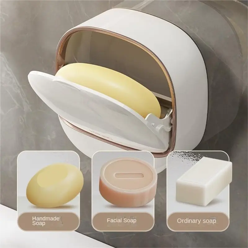 Bathroom Shower Soap Box Wall Mounted ABS Soap Box With Lid Waterproof Soap Dish Washing Board Storage Box White