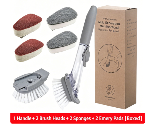 Multifunctional Soap Dispensing Dish Brush Set Replaceable Heads Kitchen Pot Pan Sink Cleaning Scrubber Press Liquid Brush