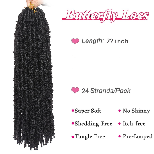 22 24 shares Pre Looped Soft Distressed Butterfly Locs Black Braids Afro Faux Locs Crochet Braiding Hair Extension for Women