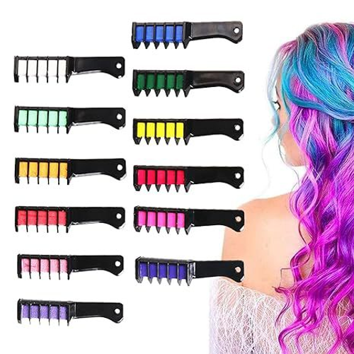 Natural Washable Temporary Hair Dye Comb 10 Shades, Non-Alcohol Herbal Safe Hair Chalk, Easy DIY Color Changing Hairstyle, Heat Friendly, Harmless to Hair for Cosplay & Daily Use