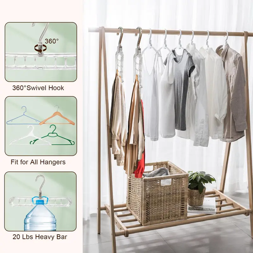 4pcs Durable Plastic 360-Degree Rotatable Spin-and-Reach 9-Hole Antiskid Stays Put Folding Hangers - 9-in-1 Heavy-Duty Universal Space-Saving Closet Organizer Storage for Bedroom Home Supplies