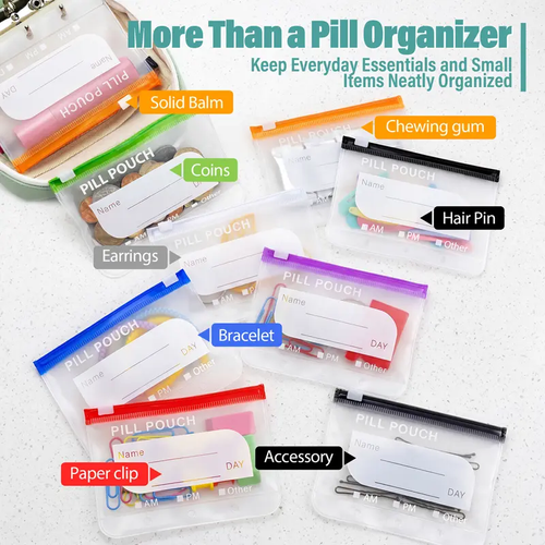 A8 Waterproof Pill Pouch Set, Large Weekly Pill Organizer with 14 Color-Coded Medicine Pouches, Reusable Travel Medicine Pouch Organizer, Zippered Pill Storage Bag for Fish Oils, Vitamins, dealsforyou, summerwins