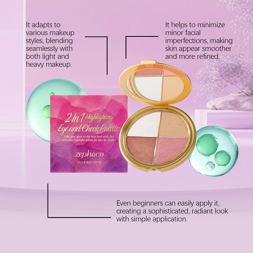 Multi-functional Portable Eye&Facial Makeup Palette Highlighter Eyeshadow Blusher Palette With Makeup Mirror for Daily Touch-ups