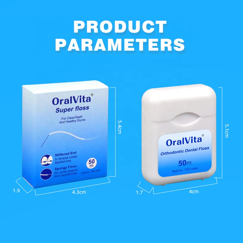 Eco Friendly Plastic Mint Waxed Dental Floss High Strength Expanding Polyester 50m in Square Box Plaque Removal Fresh Breath