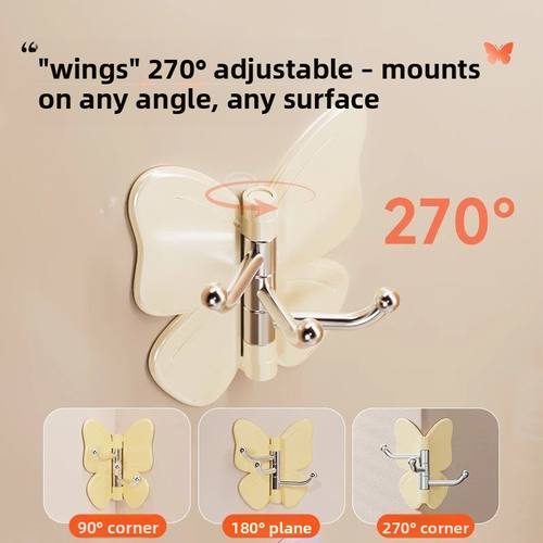 Rotatable Butterfly Triple Hook Modern Minimalist Adhesive Wall-Mounted Punch-Free Multi-Use Storage Hook for Home Kitchens  10-Pack Color Shipped At Random.