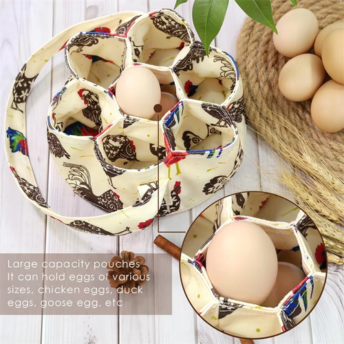 Farmhouse Chicken Egg Holder Canvas Square Folding Multifunction 7-Piece Set Handheld Egg Basket Kitchen Garden Food Use Storage