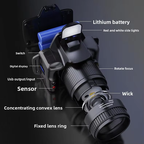 Camera Headlamp Work Flashlight LED Multi Functional with Digital Display Gesture Sensor COB Red Light for Outdoor Camping Hot