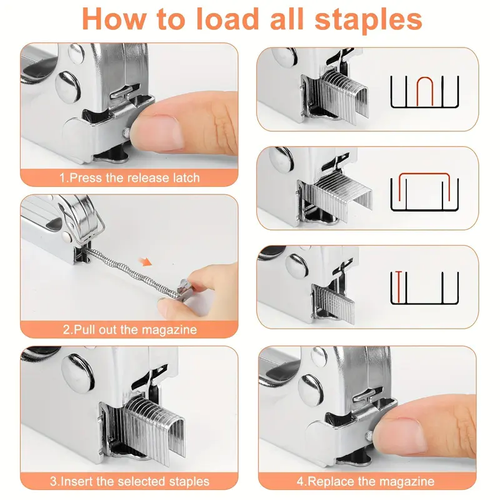 3 in 1 Staple Gun, 1 Count Extra Heavy Duty Staple Gun with 600pcs Staples, Multifunctional Upholstery Stapler for Fixing Material, Decoration, Carpentry, Furniture, Door and Window