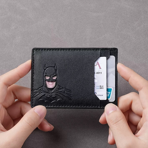 Leather Black Superhero Card Holder with Multiple Card Slots Print Leather Bat Wallet