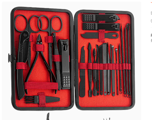 24pcs Black Red Stainless Steel Ear Care Tool Dead Skin Forks Nail Care Professional Kit Portable Grooming Care Kit