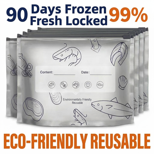 100Pcs Fresh Keeping Frozen Food Packaging Pouch Reusable Foil Ziplock Bag for Meat Seafood Fish Fruits Vegetables