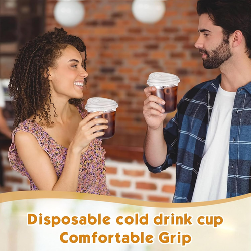 PET Crystal Clear Plastic Cups 14OZ With Lid Disposable Iced Coffee Cups with Lids for Cold Beverages 50Pack