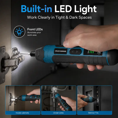 Electric Screwdriver Set, 20-in-1 Rechargeable Cordless Screwdriver with Magnetic S2 Steel Bits, Ergonomic Handle, Forward Reverse, Built-in LED Light for Furniture Assembly, DIY, Appliances&Bicycle Repair
