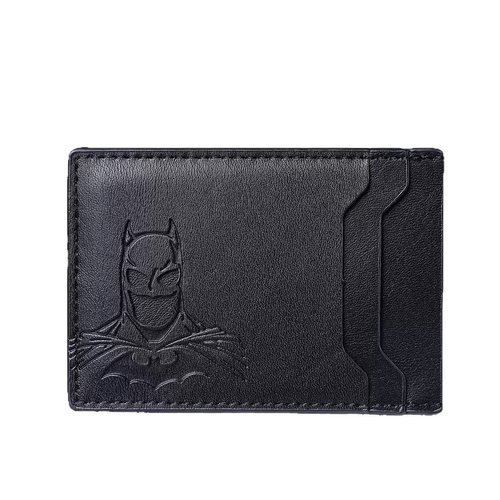 Leather Black Superhero Card Holder with Multiple Card Slots Print Leather Bat Wallet