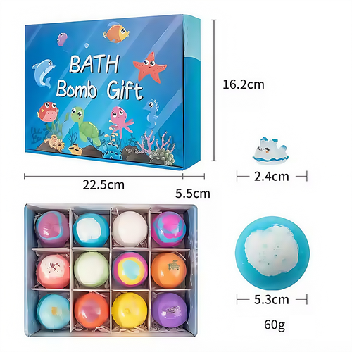 Ocean-themed Toy Bath Salt Ball Set 12 X 60g Bubble Bath Balls in a Gift Box Long Lasting Perfume for Kids and Bomb Factory Bath