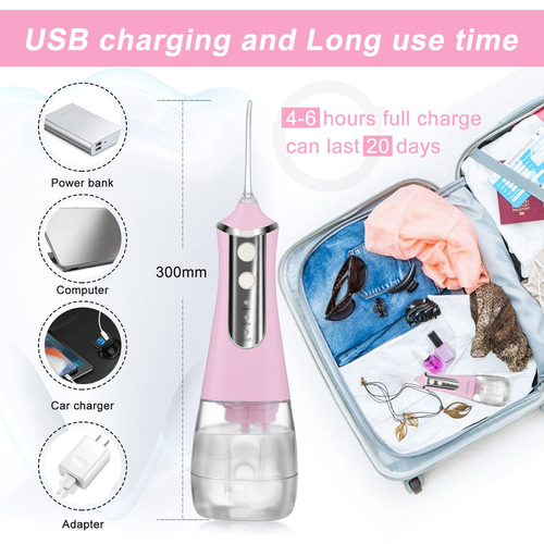 350ml USB Rechargeable Water  Pick IPX7 Waterproof Rechargeable Cordless Electric Portable Jet Teeth Cleaning Dental Floss Oral Irrigator Water Flosser