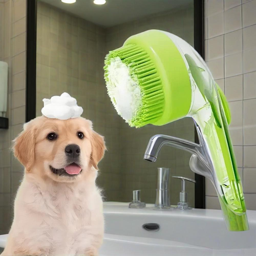 Handheld Dog & Cat Scalp Cleaning Shower Brush Long Plastic Handle Pet Supplies Accessories for Bathing Massage for Bathroom Use Blue and Green Two   Pack