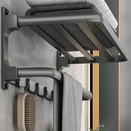 Easy Use Aluminum Alloy Gray Duel Tiers No Drilling Hotel Home Bathroom Storage Holders