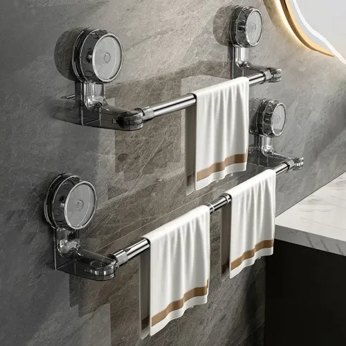 Modern Design Cross-Border Telescopic Towel Bar Punch-Free Wall-Mounted Bathroom Storage Rack with Suction Cup Made of Plastic