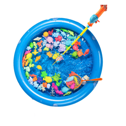 Magnetic Fishing Game Bath Pool Toys 48pcs Fishing Toys Game Floating Fish Magnet Pole Rod Net Education Teaching and Learning Christmas gifts  birthday gifts premium gifts Inflatable