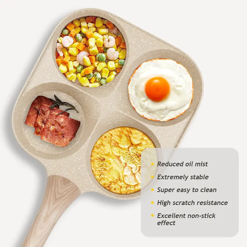 4-Hole Non-Stick Egg Frying Pan - Pancake Pan, Granite Surface, Easy-Clean Nonstick Cookware with Handle, Gas Stove Safe & Induction Ready Kitchen Gadget for Home Chefs, Omelette Pan