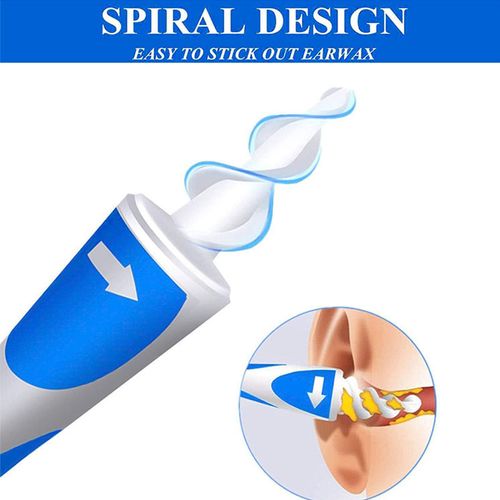 Blue White Spiral Ear Picking Spoon Plastic Ear Cleaner Washable Reusable Earwax Removal Cleaning Kit