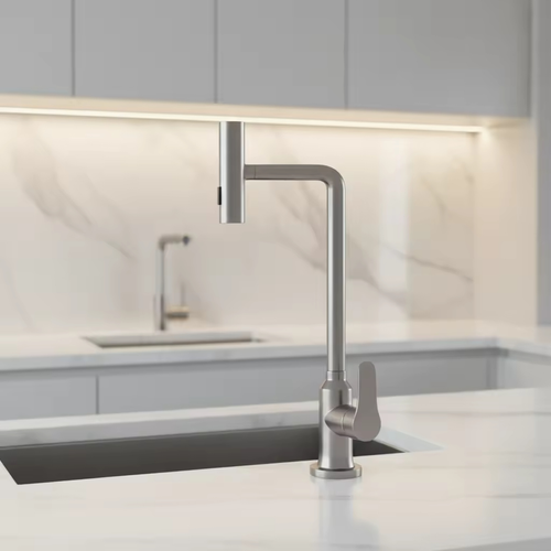 Premium Brushed Pull Kitchen Faucet Single Handle Single Hole Modern Stainless Steel Ceramic Valve Core Pull Spray Rotatable Hot