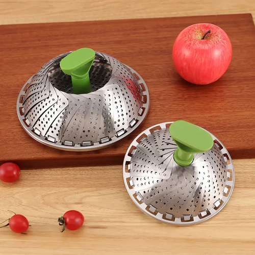 Vegetable Steamer Basket for Cooking Food, Stainless Steel Veggie Steam Basket for Pot, Folding Expandable Steaming Insert with Extendable Handle Fits Various Size Pot Two Per Set