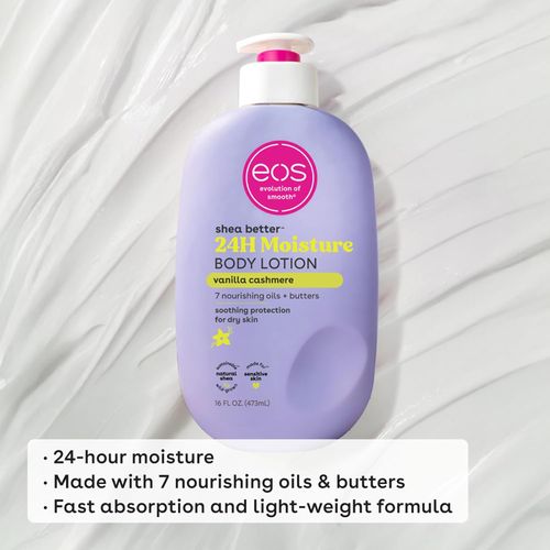 EOS Shea Better Vanilla Cashmere Body Lotion 16oz 24H Moisture Lightweight Non Greasy Shea Butter Vegan Skin Care