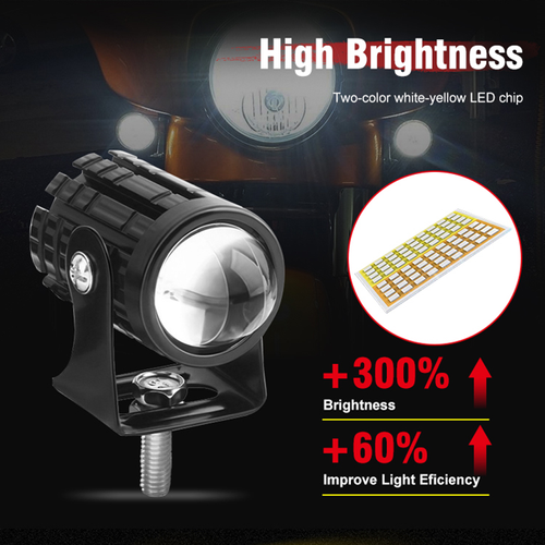 High Power Spotlight Mini Light Bulbs Motorcycle Led White Amber Dual Color Lens LED Driving Fog Lights Motor Accessories