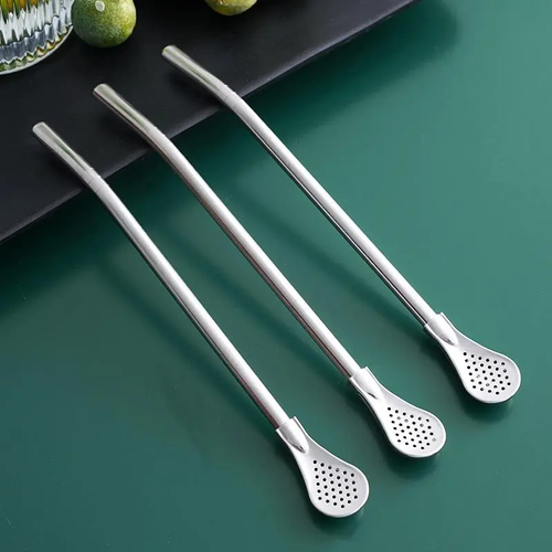 2-in-1 Stainless Steel Straw & Spoon, Reusable Drinking Straw with Stirring Spoon & Filter, Food-Grade Metal Straw for Coffee, Milk Tea, Juice & Smoothies Five Per Set