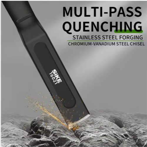 8mm CR-V Steel Flat Chisel | Removable Guard Masonry Tool for Concrete & Tile Work