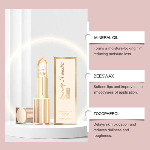 Gold Foil Temperature-change Moisturizing Lipstick Daily Lip Care Smooth and Rosy Lips Lightweight, Not Oily, No Stain on Cup