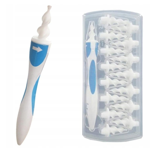 Blue White Spiral Ear Picking Spoon Plastic Ear Cleaner Washable Reusable Earwax Removal Cleaning Kit