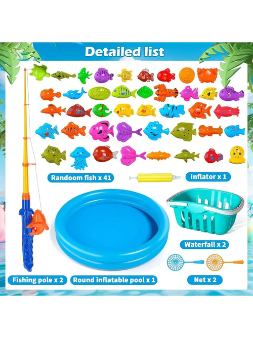 Magnetic Fishing Game Bath Pool Toys 48pcs Fishing Toys Game Floating Fish Magnet Pole Rod Net Education Teaching and Learning Christmas gifts  birthday gifts premium gifts Inflatable