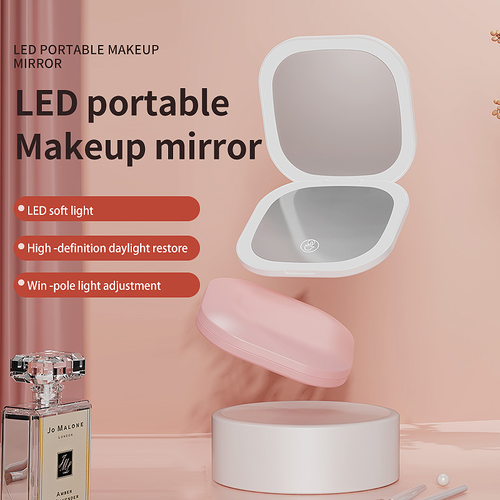 3X Magnification Plastic Square LED Pocket Mirror with 44 LED Lights and 3 Tone Lights Touch Screen