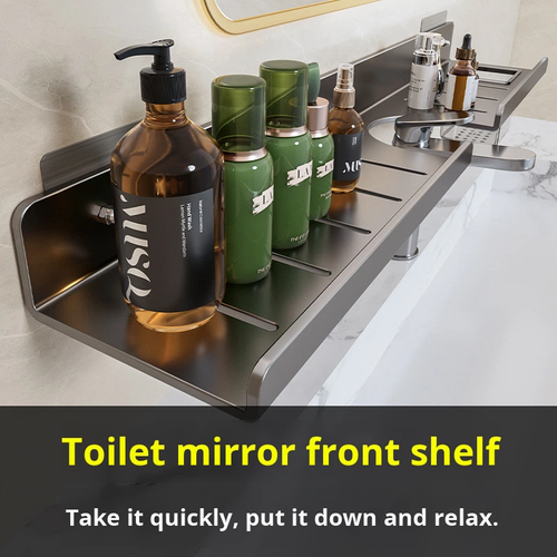 Modern Simple Grey Aluminum Single Layer Over-the-Mirror Bathroom Shelf Toilet Faucet Washbasin Sink Wall-Mounted No-Drill Rack