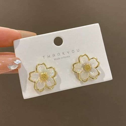 Korean Fashion Resin Flower Stud Earrings Temperament Beautiful Small Flower Ear Stud Jewelry Sweet Girl Women's Accessories