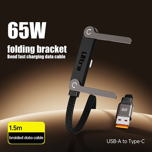 65W Pure Copper with Color Box Fast Charging USB-C Cable Phone Stand 90 Elbow 360 Rotation Multi-Angle Nylon Braided