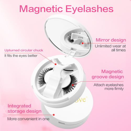 Camellia-style magnetic false eyelashes (all-in-one case) Glue-free, magnetic, voluminous Fox Eye style (Western bold look)—natural-effect set.