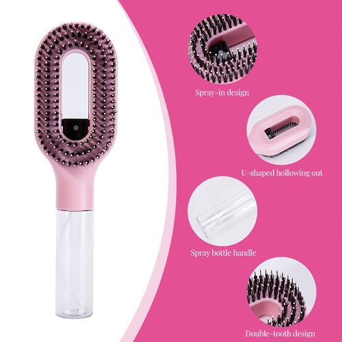Smart Home Misting Detangling Hair Brush with Water Spray Painless Knots Remover for Severely Curly Hair