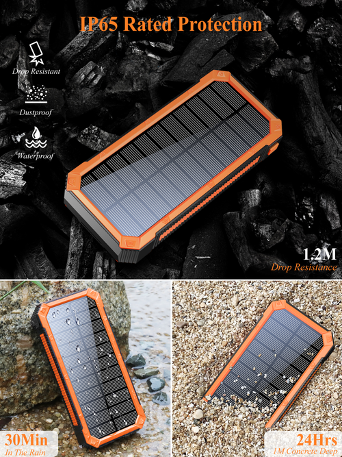 Dustproof Waterproof Solar Power Bank 10000mAh Portable Solar Phone Charger With Wireless Outdoor External Battery Pack With Flashlight